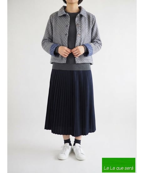 【日本製】「ドット刺し子風ジャガード」襟付きカーディガン