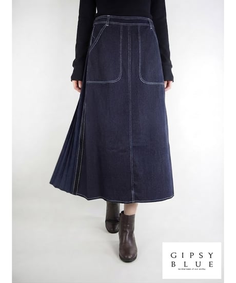 「WASH DENIM」バックプリーツフレアースカート