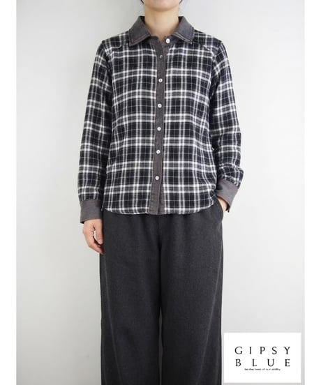 「ネルチェック＋ストレッチデニム」シャツブラウス