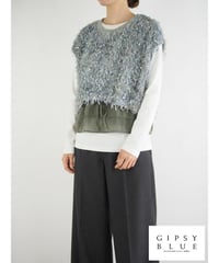 「フリンジテープファー＋サテン」ドッキングベスト