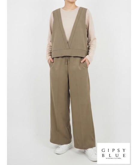 「ドライストレッチクロス」ピンタックラインストレートパンツ