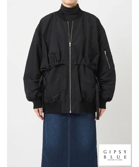 「ポリエステルツイル＋リブ」レイヤーギャザーブルゾン