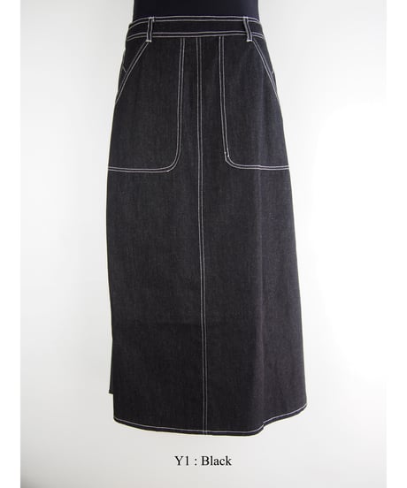 「WASH DENIM」バックプリーツフレアースカート