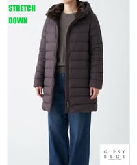 「ナイロンストレッチダウン＋ファー」スタンドカラージャケットフーディ