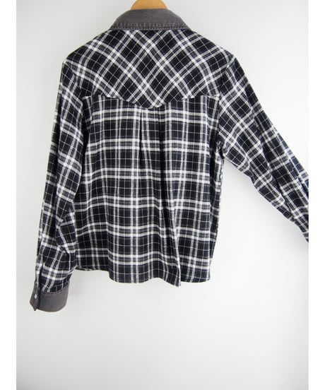 「ネルチェック＋ストレッチデニム」シャツブラウス
