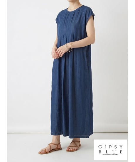 「接触冷感セルロース WASH DENIM」タックフレアーワンピース