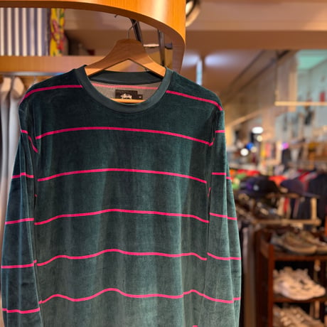 NEW "STUSSY"  Striped Velour Crew  SIZE：M