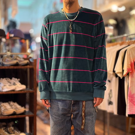 NEW "STUSSY"  Striped Velour Crew  SIZE：M