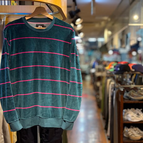 NEW "STUSSY"  Striped Velour Crew  SIZE：M
