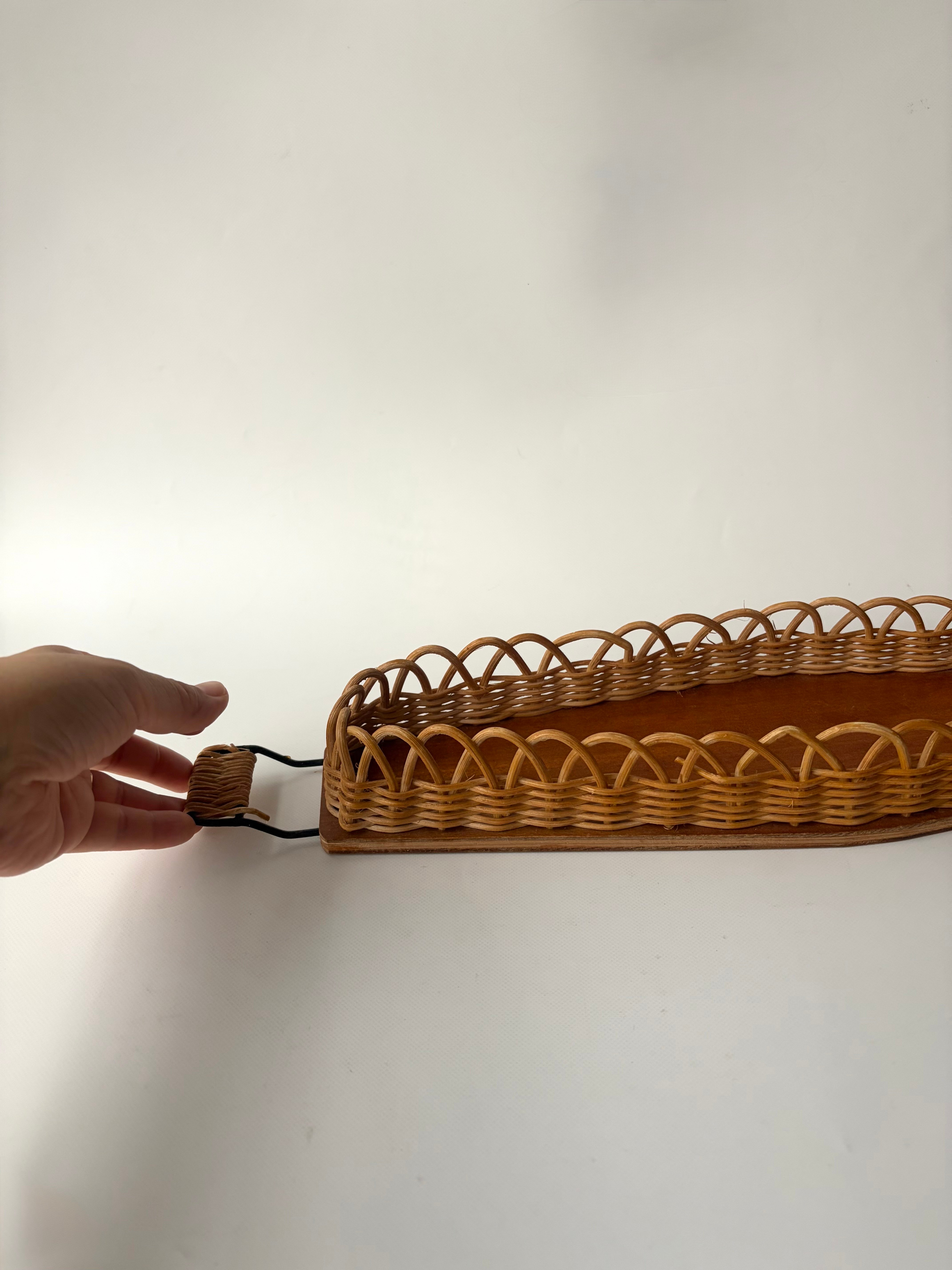 Sweden Vintage｜ラタン × チーク ロングトレイ｜1950–70s｜在庫1点 |