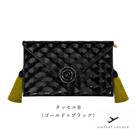 青海波バッグ （タッセル・チェーン付き）＜ブラック/金具ゴールド＞