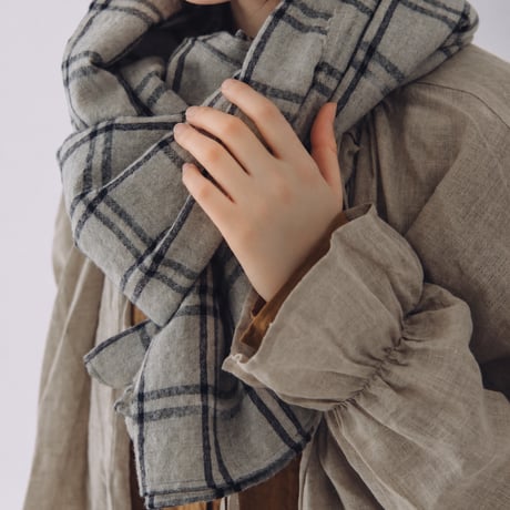 wool cooton linen　スクエアショール　LINE CHECK