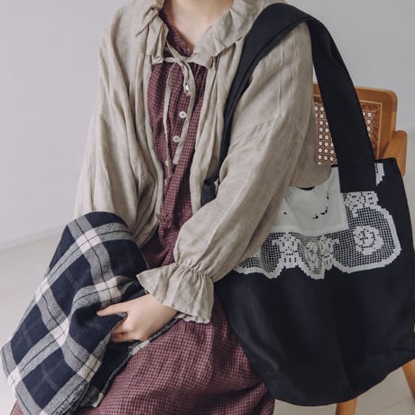 wool cooton linen　スクエアショール　BIG CHECK