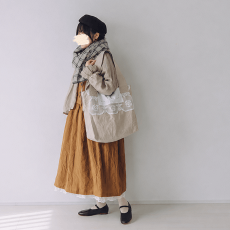 wool cooton linen　スクエアショール　LINE CHECK