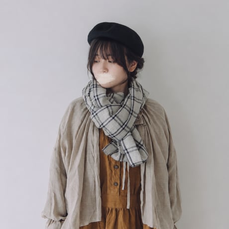 wool cooton linen　スクエアショール　LINE CHECK