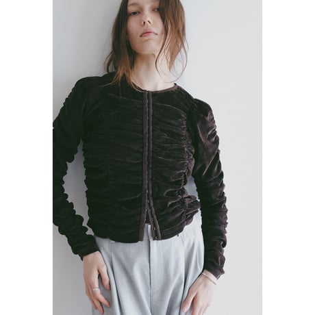 MANOF マノフ “SHIRRING TULLE FLOCKED TOPS“ シャーリングチュールフロッキートップス