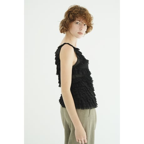 CLANE クラネ “RANDOM FRILL SHEER N/S TOPS” ランダムフリルシアーノースリーブトップス