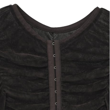 MANOF マノフ “SHIRRING TULLE FLOCKED TOPS“ シャーリングチュールフロッキートップス