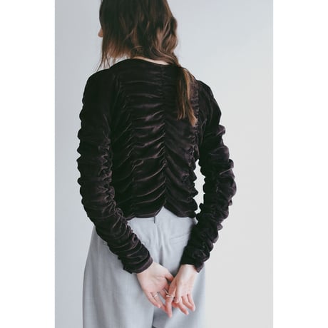 MANOF マノフ “SHIRRING TULLE FLOCKED TOPS“ シャーリングチュールフロッキートップス