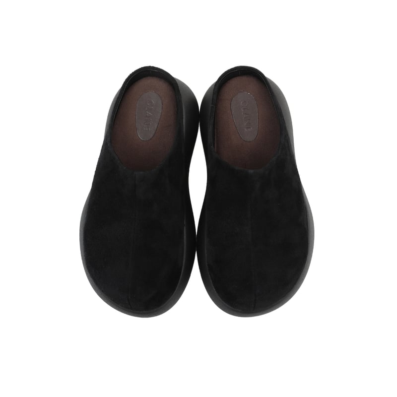 CLANE スェードスリッポンブラック CLANE クラネ “SUEDE PUFF SLIPONS” スエードパフスリッポン | t