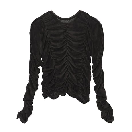 MANOF マノフ “SHIRRING TULLE FLOCKED TOPS“ シャーリングチュールフロッキートップス