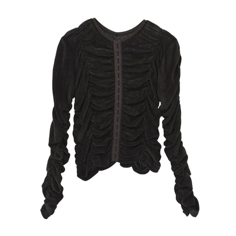MANOF マノフ “SHIRRING TULLE FLOCKED TOPS“ シャーリングチュールフロッキートップス