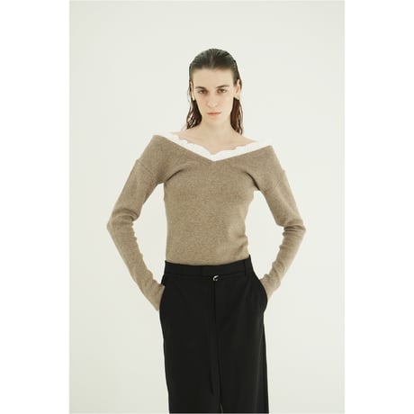 CLANE クラネ “2WAY FRILL V NECK KNIT TOPS” ２ウェイフリルブイネックニットトップス