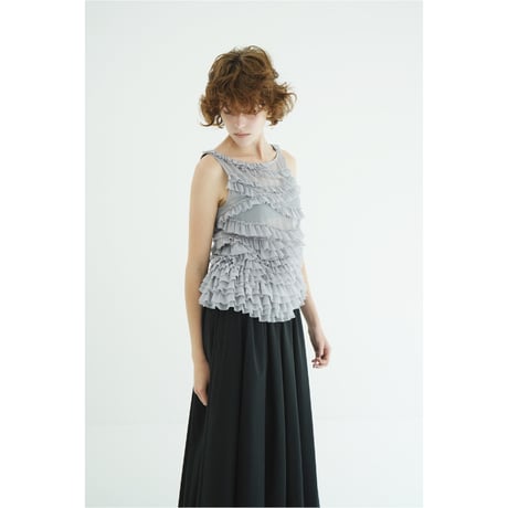 CLANE クラネ “RANDOM FRILL SHEER N/S TOPS” ランダムフリルシアーノースリーブトップス