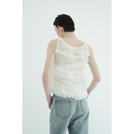 CLANE クラネ “RANDOM FRILL SHEER N/S TOPS” ランダムフリルシアーノースリーブトップス