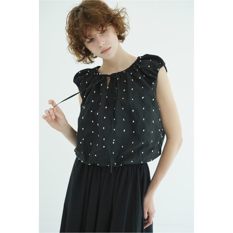 CLANE クラネ “W FACE DOT SLEEVELESS RIBBON TOPS” ダブルフェイスドットスリーブレスリボントップス
