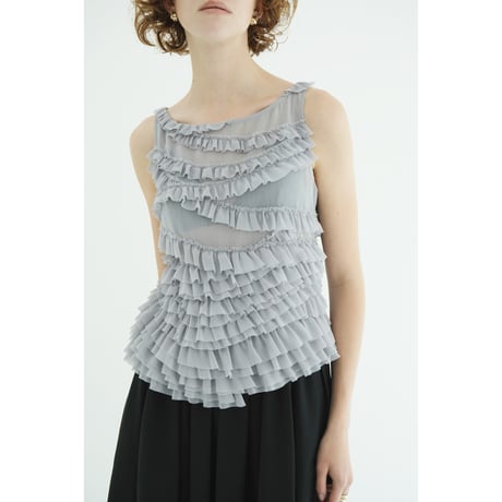 CLANE クラネ “RANDOM FRILL SHEER N/S TOPS” ランダムフリルシアーノースリーブトップス