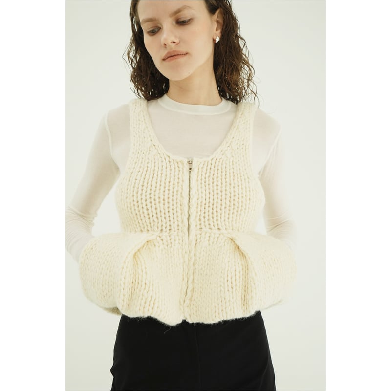 クラネPEPLUM HAND KNIT TOPS CLANE クラネ “W FACE HAND KNIT PEPLUM BUSTIER” ダブル
