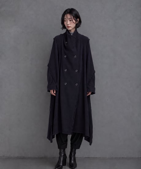 黒ブークレ断切ロングコーディガン