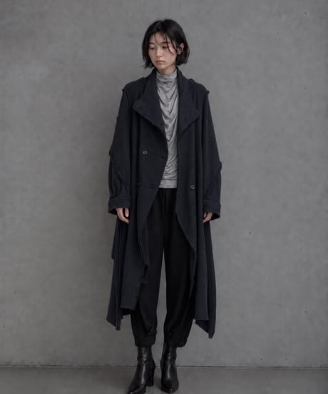 黒ブークレ断切ロングコーディガン