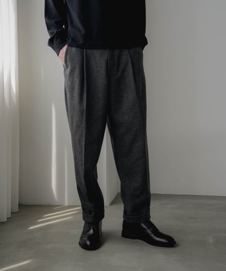HERRINGBONE TWEED WIDE TAPERED TROUSERS