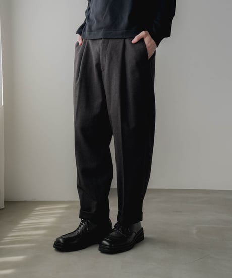 HERRINGBONE TWEED WIDE TAPERED TROUSERS