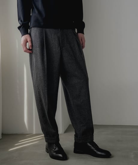 HERRINGBONE TWEED WIDE TAPERED TROUSERS