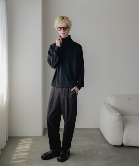HERRINGBONE TWEED WIDE TAPERED TROUSERS