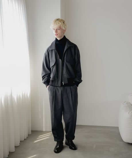 HERRINGBONE TWEED WIDE TAPERED TROUSERS