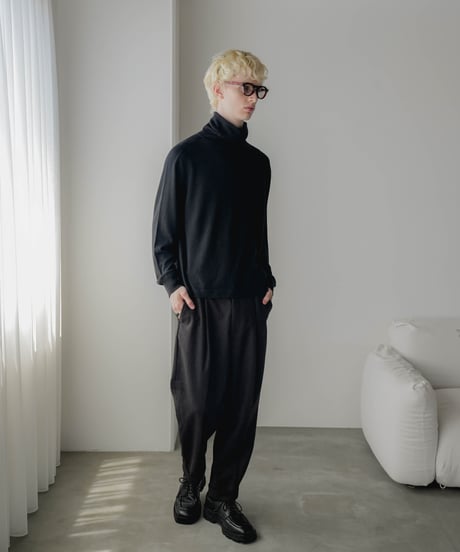 HERRINGBONE TWEED WIDE TAPERED TROUSERS