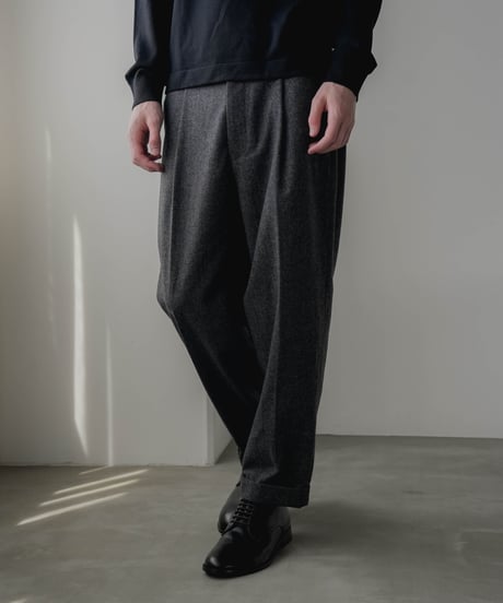HERRINGBONE TWEED WIDE TAPERED TROUSERS