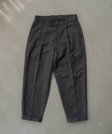 HERRINGBONE TWEED WIDE TAPERED TROUSERS