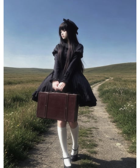 with PUJI Letter and Poetry / 音なき今宵の調べ アシンメトリーストライプワンピース セット  [LO1657]