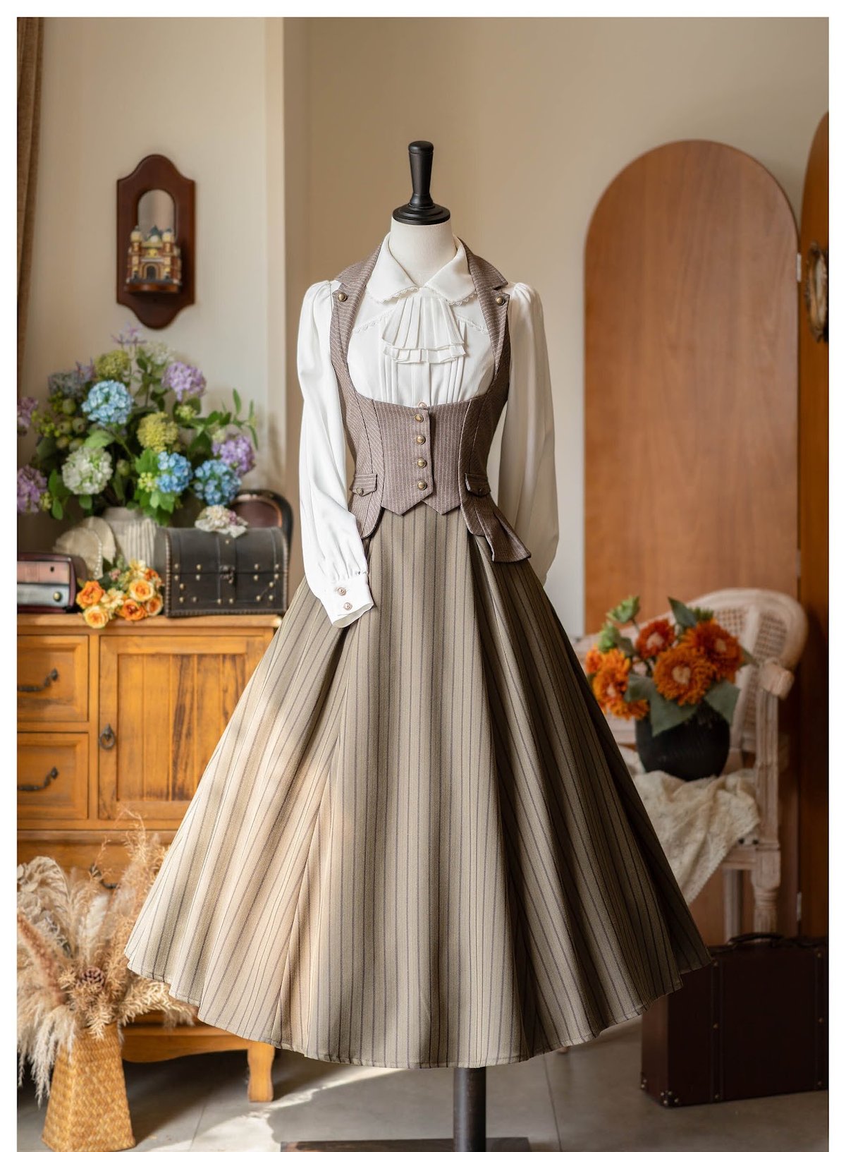 ⭐︎ブラウン ストライプ コルセット ウェディングドレス⭐︎ Forest Wardrobe / 森林日誌 コルセットSK, 森林契約 コルセットベスト