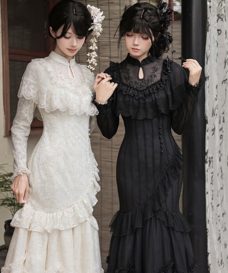 with PUJI Letter and Poetry /  疏影 改良マーメイド旗袍セット [LO1646]
