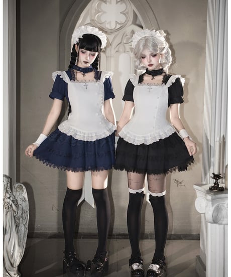 with PUJI / 月野 メイド風/ゴシック風 フライングスリーブ肩フリル エプロン [LO1638]