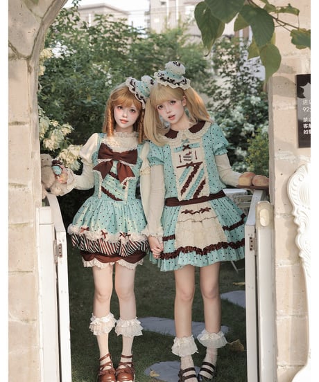 with PUJI Letter and Poetry /  ミントショコラ・カフェメイド ロリィタドレス セット  [LO1662]