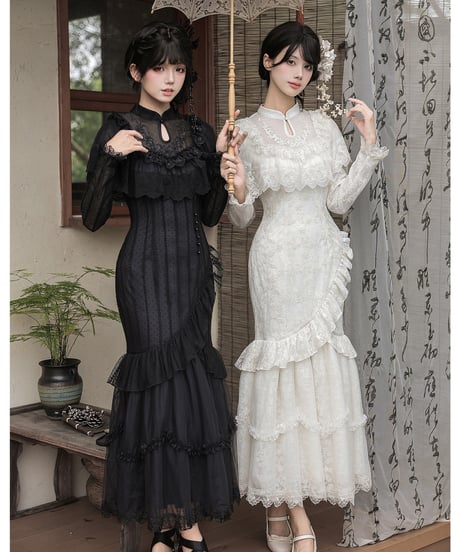 with PUJI Letter and Poetry /  疏影 改良マーメイド旗袍セット [LO1646]