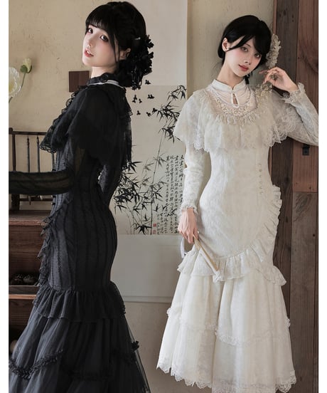 with PUJI Letter and Poetry /  疏影 改良マーメイド旗袍セット [LO1646]
