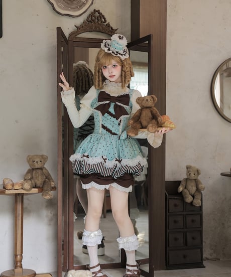 with PUJI Letter and Poetry /  ミントショコラ・カフェメイド ロリィタドレス セット  [LO1662]